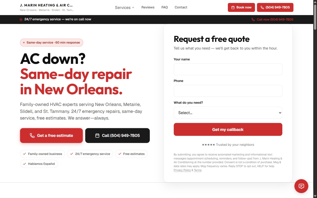 J. Marin Heating & Air Conditioning — live SeldonFrame workspace